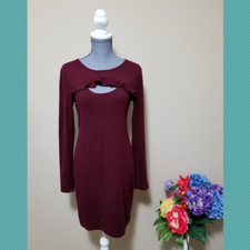 Moral Fiber Burgundy Long Sleeve Dress w/ Cut-Front & Ruffle Detail | Women's M