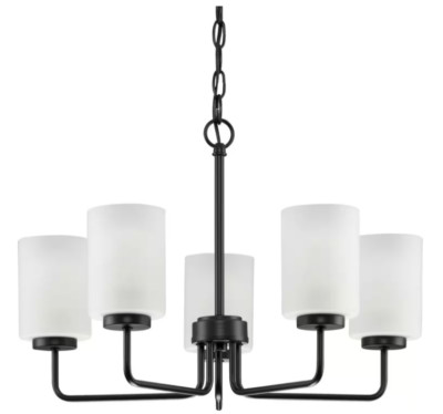 Progress Lighting, Merry 5-Light Matte Black Etched Glass Chandelier P400275-031