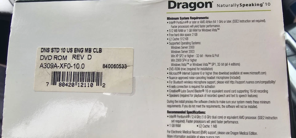 Nuance Dragon Naturally Speaking Standard Edition 10 Speech Recognition Software - Image 3 of 4