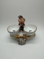 Herend Hungary Porcelain Double Open Salt & Pepper Dish w/ Bird Motif