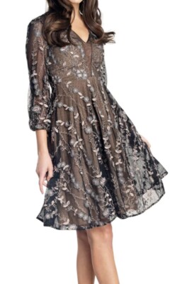 dress the population sabrina floral embroidered dress MILLE Sabrina Dress in Champagne XS main image 1