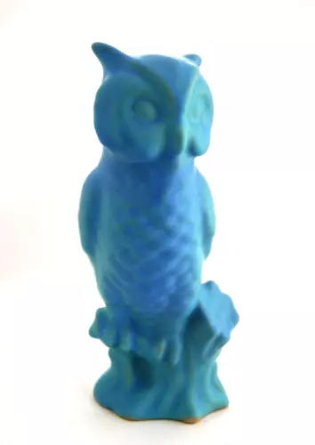 Vintage Van Briggle Pottery Owl Ming Blue 9.5"