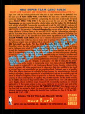 New York Knicks WCD/(Patrick Ewing) Card 1993-94 Stadium Club 