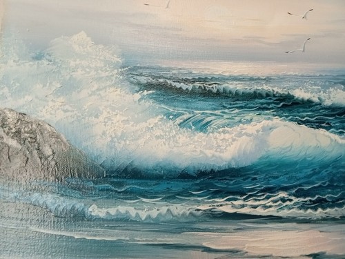Vintage estate Find, oil painting seascape ocean gorgeous colors signed 16x12" - Picture 6 of 17