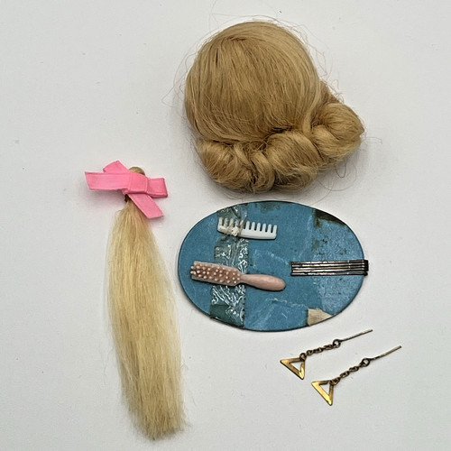 Vtg 60s Barbie Hair Fair 4043 Blonde Wig Pin-In Ponytail Earrings Accessories