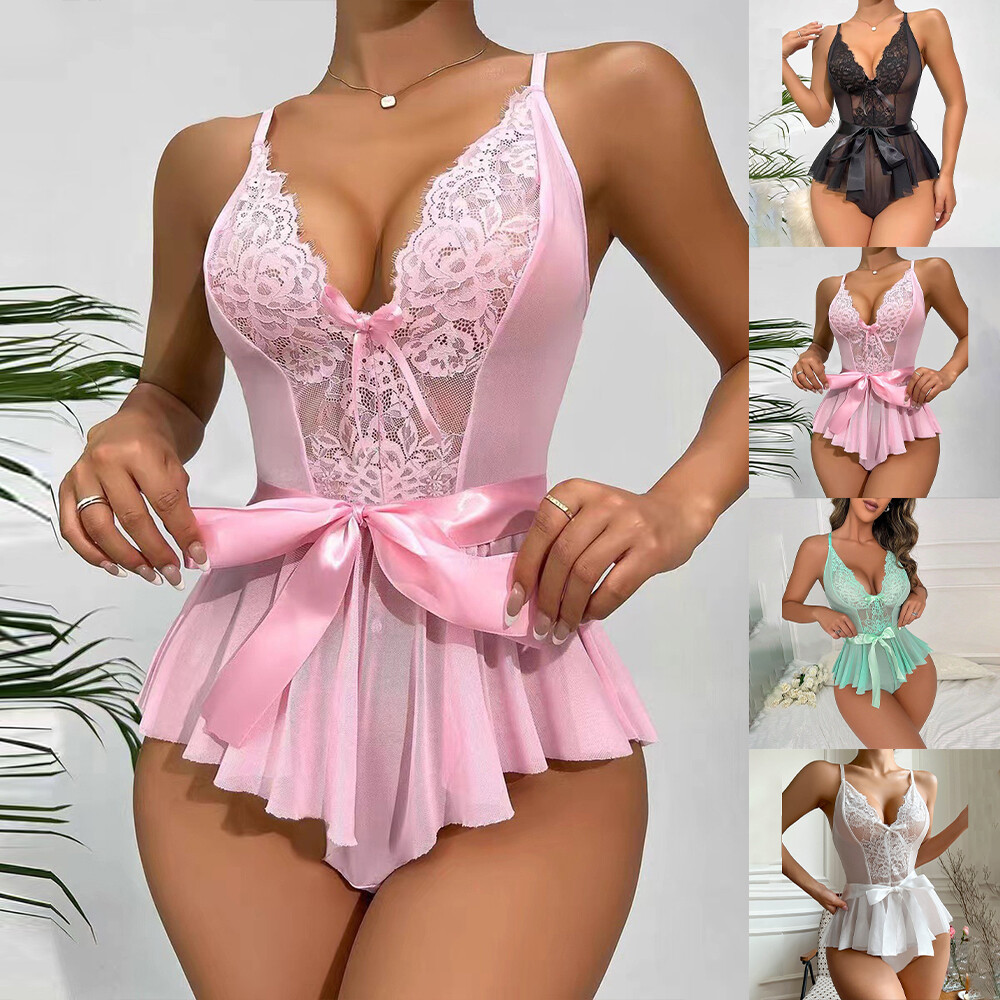Womens Sexy Lace Bodysuit Babydoll Backless Lingerie Romper Nightwear Sleepwear
