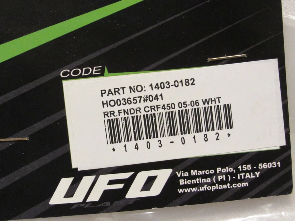 Guardabarros trasero UFO HO03657041 1403-0182 blanco para Honda CRF450R 2005-2008 Foto 4 de 4