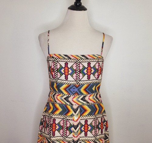 FARM RIO Amulet Dress Women's Medium Tie Back Linen Blend Multicolor NWT - Picture 3 of 12