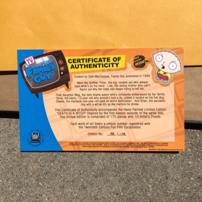 Rare Family Guy Death Is A B*tch Hand Painted Limited Edition Cel