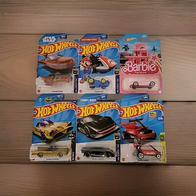 (Hot Wheels) 90s Nostalgia (StarWars) (Mario) (Barbie) (Batman) Red Wagon 6 Cars