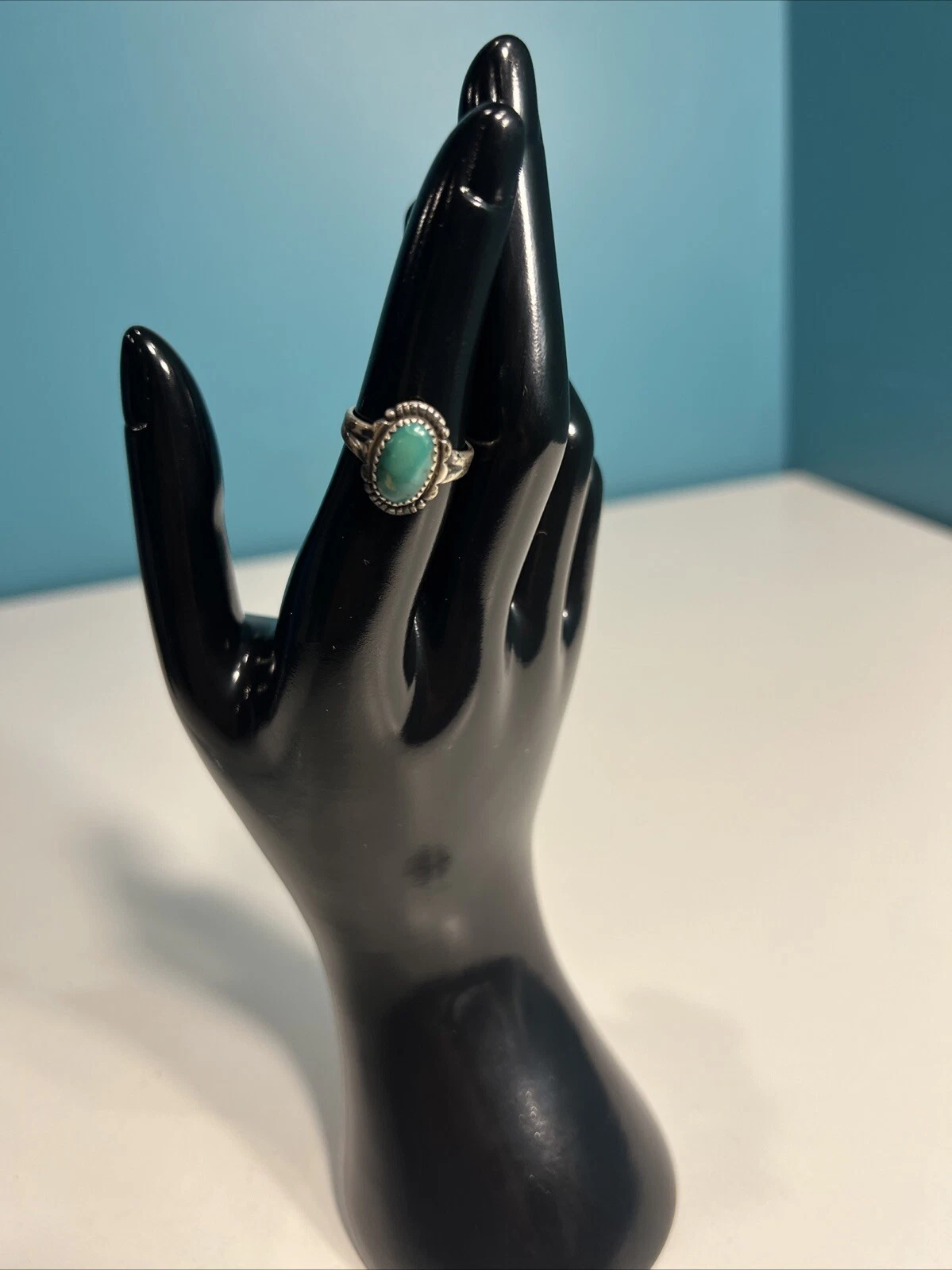 Vtg Navajo Native American Turquoise Sterling Silver Ring 4.5