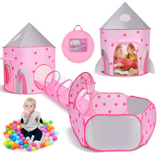 KIDS GIRLS PLAY TENT 3 in 1 Tunnel Set with Ball Pit  Storage Bag Pink