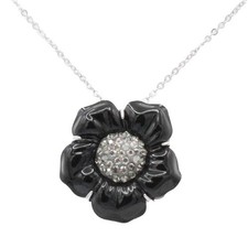 Swarovski Silver Necklace Black Flower Pendant Ladies Jewellery - NEW GENUINE