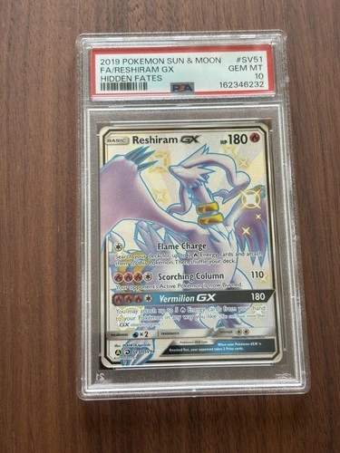 2019 Pokémon Sun & Moon Reshiram GX Shiny Full Art Hidden Fates PSA 10 (SV51)