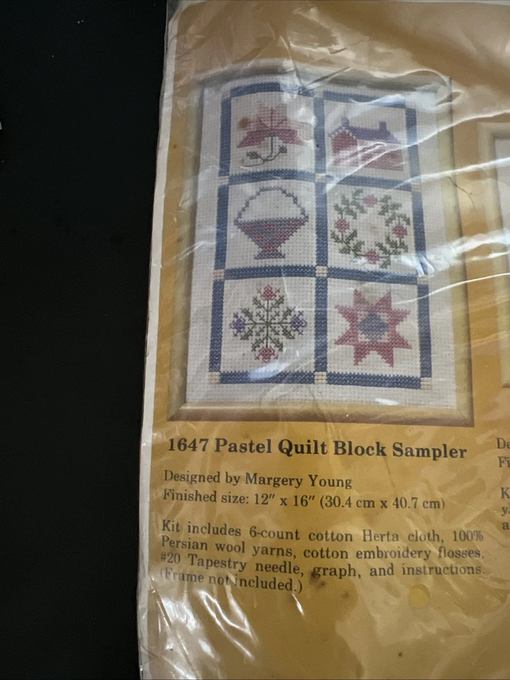 Vtg 1985 Sealed Cross Stitch Kit Pastel Quilt Block Sampler Creative Circle 1647 - Image 2 of 4
