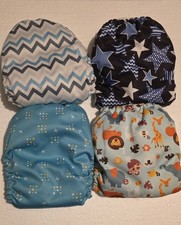 Reusable Cloth Diapers With Inserts 4 Set. Adjustable Snap Closure One Size.