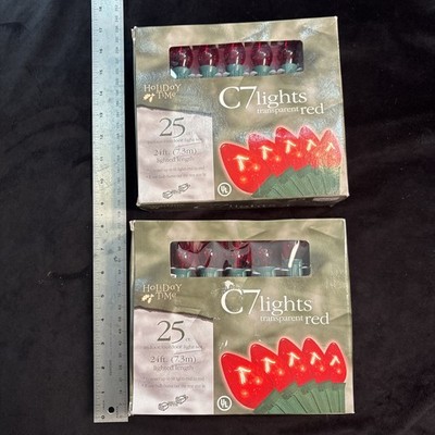 Lot 2 Boxes (50 Lights) New Holiday Time C7 Lights Transparent Red NOS Freeship