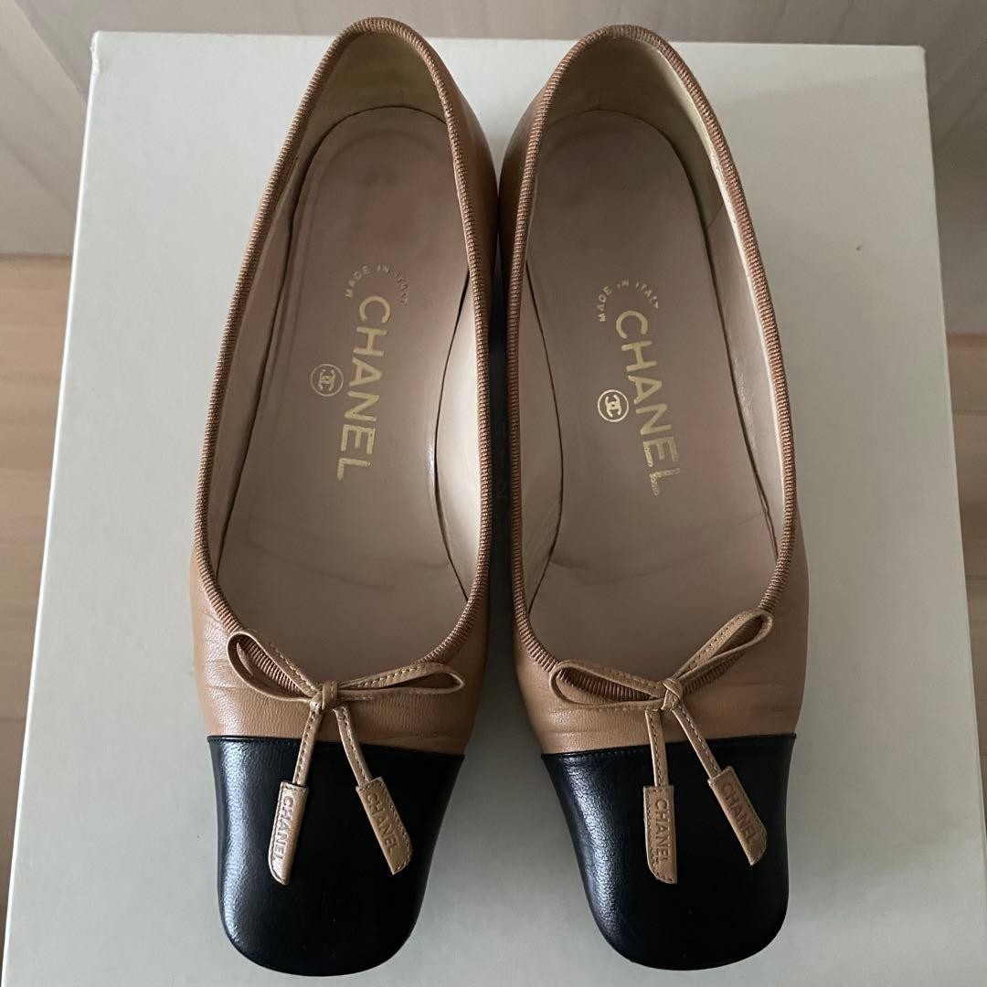 Chanel Low Heel Pumps Beige With Ribbons Size 35.5 US About5.5 For Women