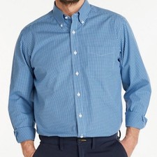 LL Bean Mens Shirt Wrinkle Free Pinpoint Oxford 18-33 Blue Check Tattersall