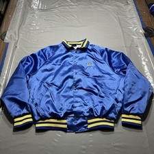 Vintage MOOG Satin Bomber Jacket Mens XL Blue Yellow Hilton Activewear
