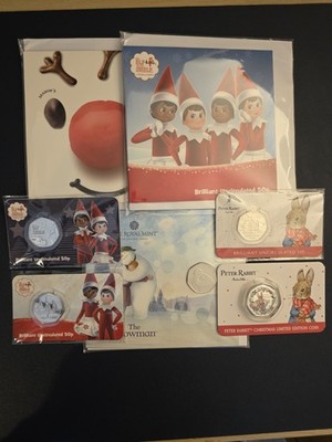 Konvolut 7 x Weihnachten 50p, 50c & 25c Münzen.