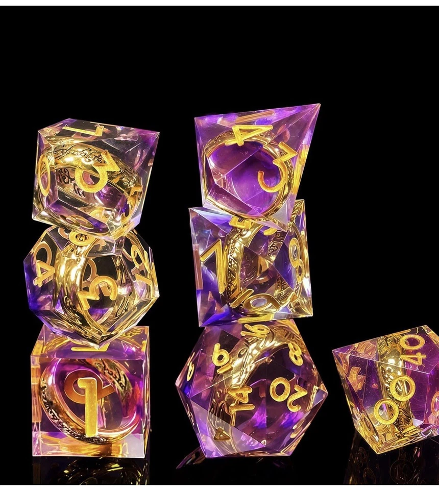 DND Dice Set Sharp Dice, One Ring, Lord of the Rings, Purple Colored w/ bag. - Image 4 of 4