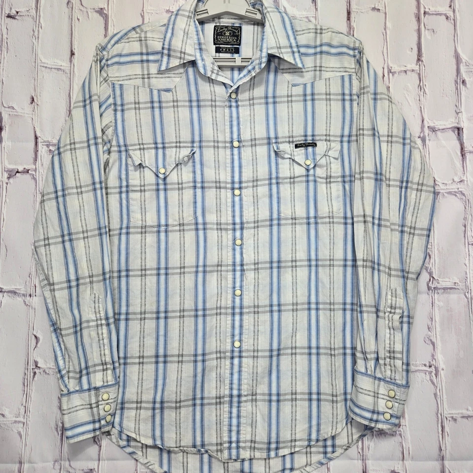 Camisa De Colección Lucky Brand peto América Cuadros Perla Occidental Botón a Presión Hombres Pequeña Foto 2 de 4