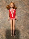 Vintage Redhead Straight Leg Skooter Barbie Doll Wearing Skipper's Swimsuit Nice