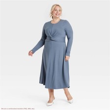 Women's Long Sleeve Twist-Front Midi Dress - A New Day Blue 1X *SEE DEAL!!!*