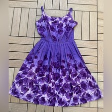 1950 purple floral sleeveless a line cotton summer dress