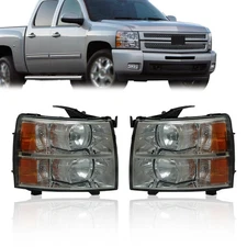 Pair For Chevy Silverado 2007-2012 2013 1500-3500 Halogen Type Headlights Smoked