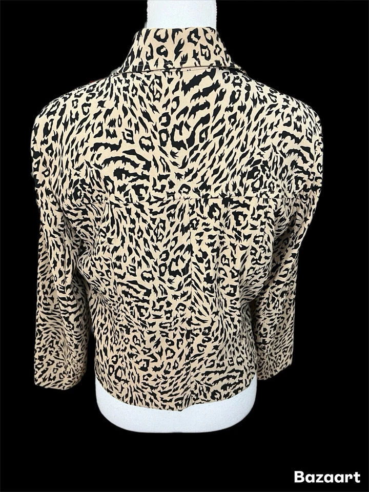 "Chaqueta Nina Leonard para mujer pequeña pequeña marrón leopardo botón forrada frontal PTP 19""" Foto 3 de 4