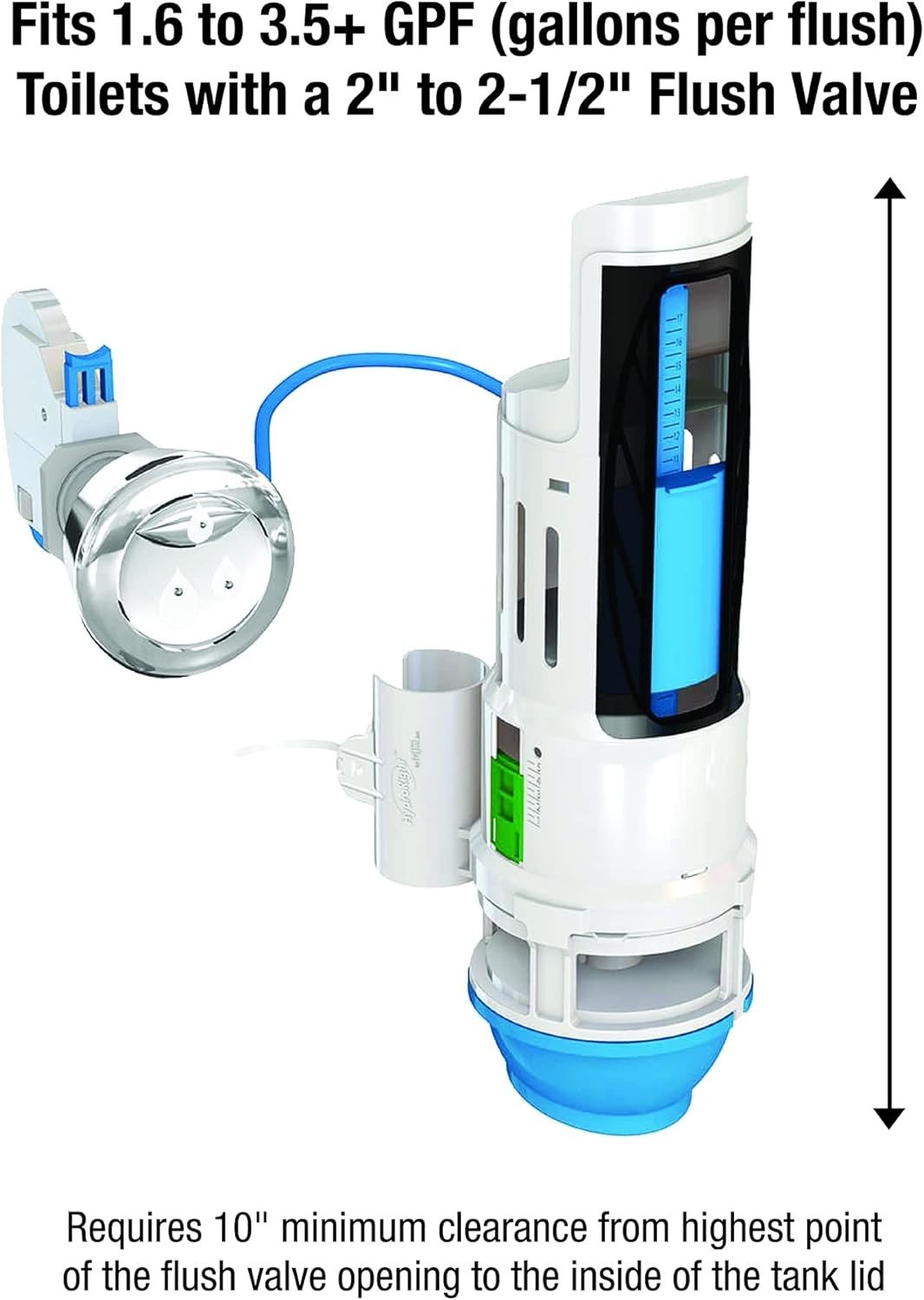 Water-Saving HydroRight Dual Flush Toilet Valve with Chrome Push Button Handle