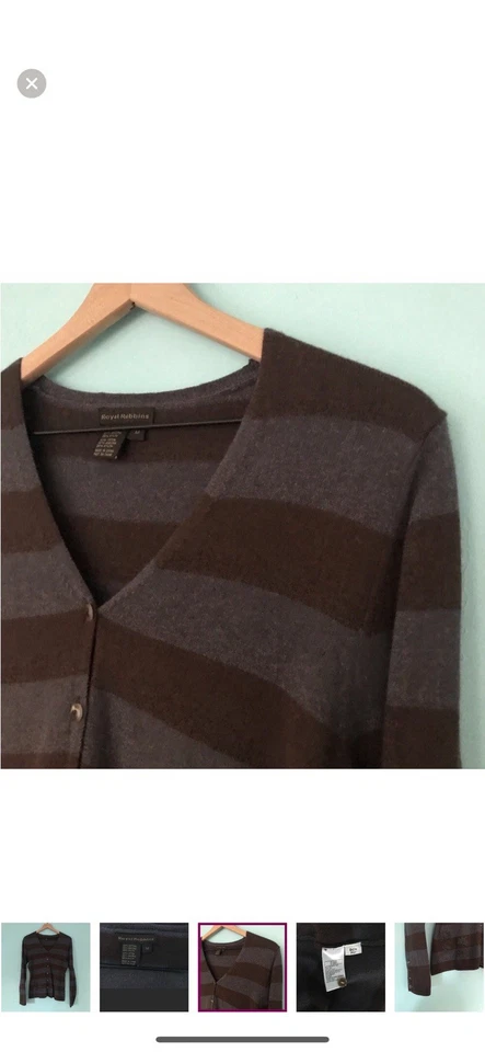 Royal Robbins в полоску Activewear ангора вышитые листья свитер кардиган M - Изображение 4 из 4