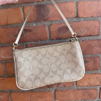 Coach F58321 Signature Top Handle Pouch Crossbody Bag Beige Ivory