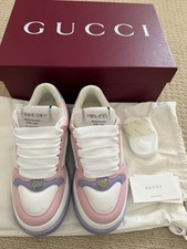 Gucci GG Mujer Tenis Rosa Lavanda Blanco Plataforma Zapatos Talla 37.5 Hecho en Italia