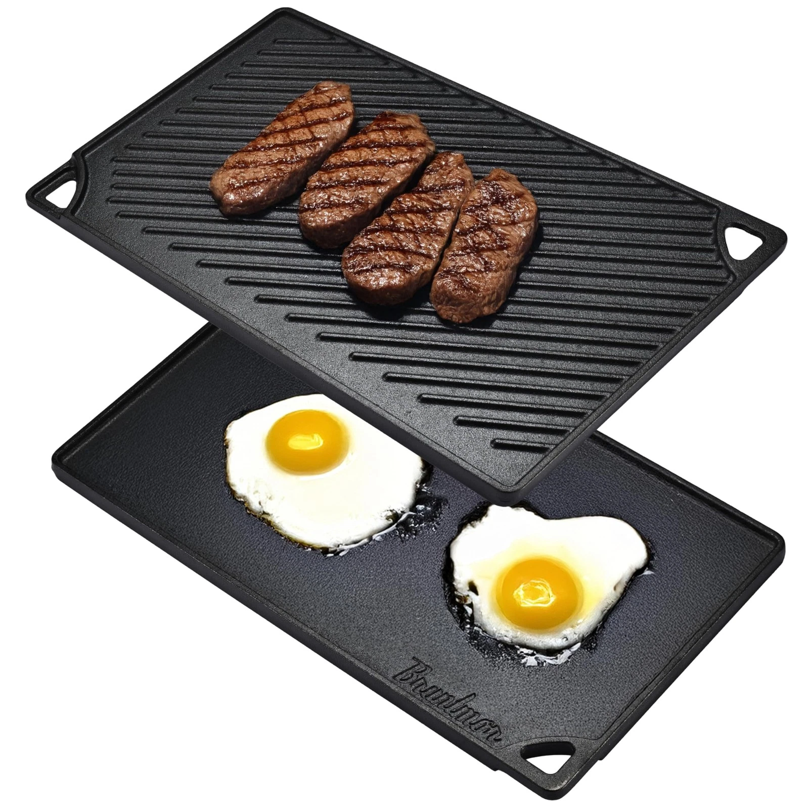 2in1 Reversible Grill Plate PreSeasoned Cast Iron Griddle Pan 17x10 Inch