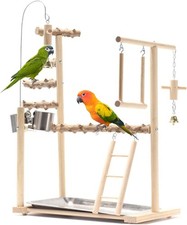 Parrot Bird Playground,Bird Play Gym Wood Perch Stand with Feeder Cups  Tray...