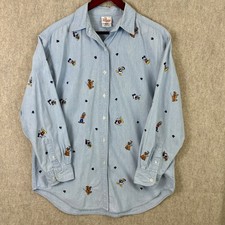 Vintage Disney Store Chambray Shirt L Mickey Minnie Donald Goofy Embroidered