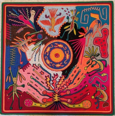 Seltenes Huichol Garnbild (Nierika) von Eligio Carrillo   60x60cm