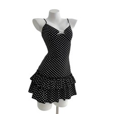 Sweet Polka Dot Camisole Dress Slim Fit Ruffle Hem Bodycon Dresses Elegant V Nec