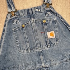 Vintage Y2K Carhartt Men's R07-DST Blue Denim Bib Overalls Size 50x30 Workwear