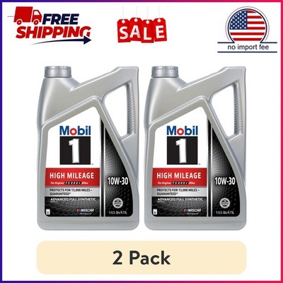 (2 pack) Mobil 1 High Mileage Full Synthetic Motor Oil 10W-30, 5 Quart