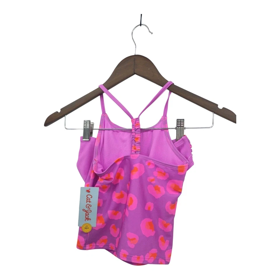 Traje de baño bikini Cat & Jack niña 2 piezas talla S 6/7 manchas de leopardo púrpura rosa UPF 50+ Foto 4 de 4