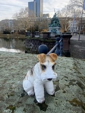 fox terrier Porzellan Figur Vintage 60j sitzend braun weiß 