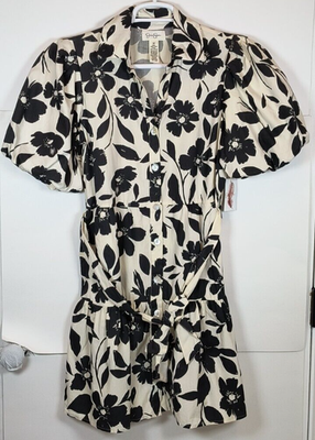 Jessica Simpson Cream & Black Floral Button Up Puff Sleeve Mini Dress Size  Med | eBay