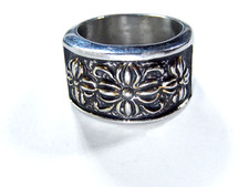 Stainless Steel 13.5 mm Wide Band Flower Design Fashion Ring Women's Size 7