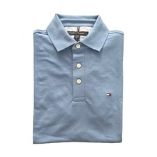 Tommy Hilfiger Mens Slim Fit Solid Stretch Mesh Short Sleeve Polo Shirt Sky Blue