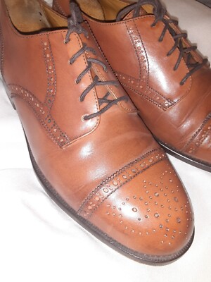 Lands End Mens Brown Leather Round Toe Lace Up Oxford Dress  display picture 2
