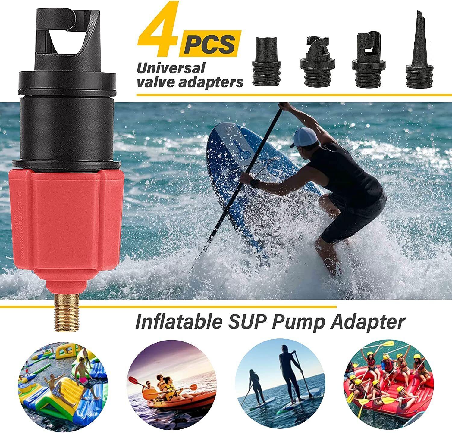 SUP Pump Adapter 4 Nozzles For Inflatable Boat Air Valve Adaptor Hose